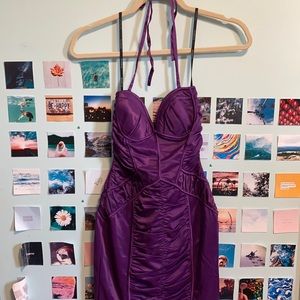 Gorgeous deep purple silk/mesh corset halter dress